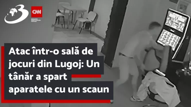 Atac intr-o sala de jocuri din Lugoj: Un tanar a spart aparatele cu un scaun