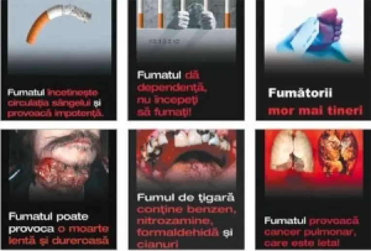 Avertismentele vizuale privind efectele negative ale fumatului, pe ambele fete ale pachetului de tigari
