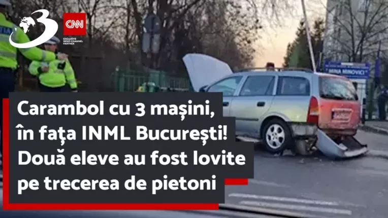 Carambol cu 3 masini, in fata INML Bucuresti! Doua eleve au fost lovite pe trecerea de pietoni