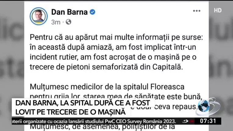 Dan Barna, la spital dupa ce a fost lovit pe o trecere de pietoni