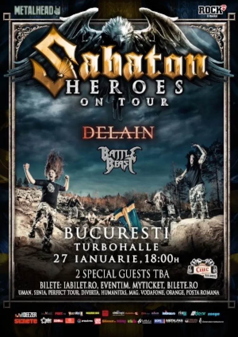 DELAIN si Battle Beast vor canta alaturi de SABATON, pe 27 ianuarie la Bucuresti
 