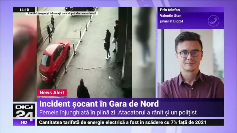Femeie injunghiata in fata Garii de Nord din Bucuresti. Agresorul a ranit si un politist