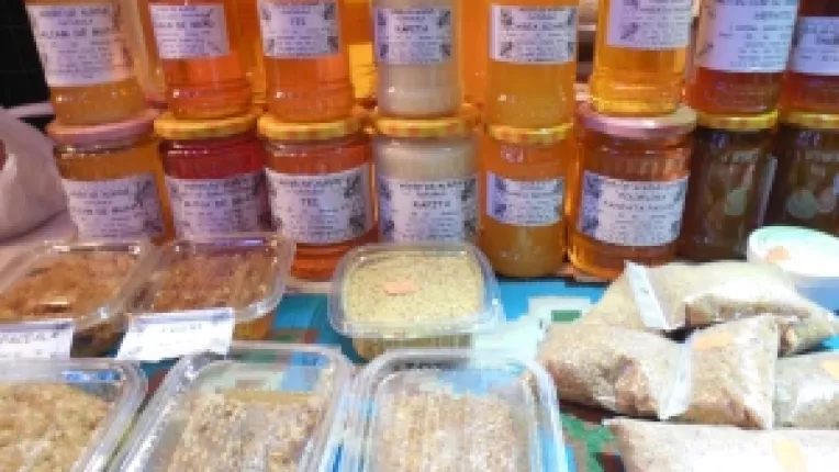 Miere de rapita, faguri si propolis brut, la standul Elenei Stan, la targul de la Universitate