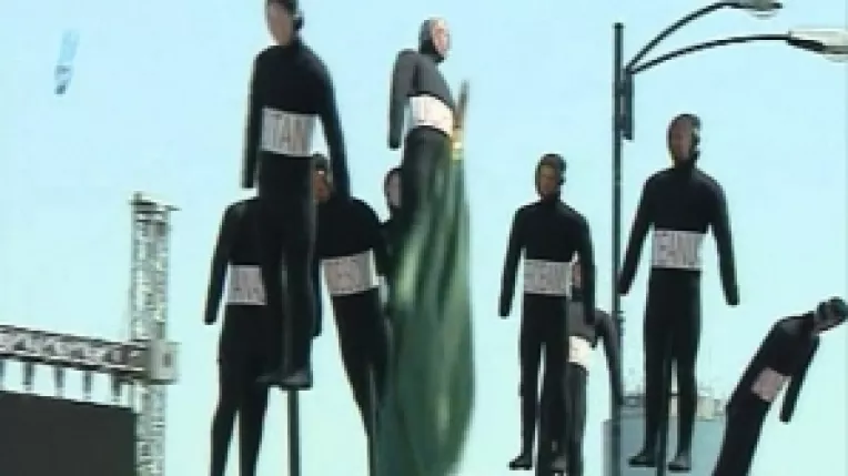 Ministrii Guvernului Boc, sfasiati si incendiati in chip simbolic de protestatarii veniti la Palatul Parlamentului