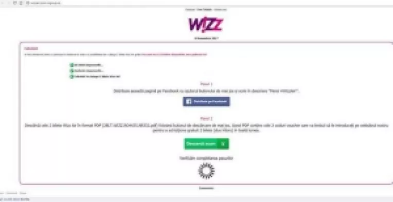 Teapa cu bilete gratuite la WizzAir care circula pe Facebook
