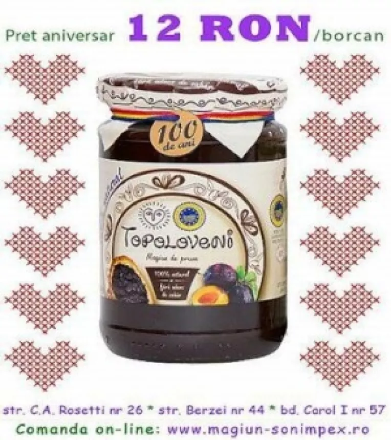 Zi festiva: Sonimpex Topoloveni ofera magiunul de prune la un pret promotional de 12 RON borcanul de 350 grame